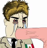 ack anhero animated armband bisected blood bloodshot_eyes clothes death firearm flag gore gun hair hanging holding_gun holding_object holding_pistol latino lynching meta:pornographic_content mexican_twink mexico necktie nsfw pistol rope shooting sick soyjak suit tongue variant:chudjak weapon white_skin yellow_teeth // 329x338 // 945.2KB