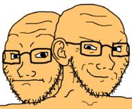 2soyjaks ear glasses smile smirk smug soyjak stubble two_sides variant:soyak white_skin // 915x756 // 29.3KB