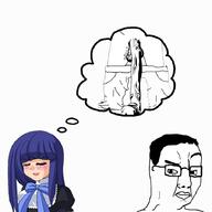 anime bernkastel blue_hair blush blushing bwc bwcgirl closed_eyes eyes_closed female glasses hair penis purple_hair raised_eyebrow smile thinking thought_bubble umineko variant:chudjak video_game white_background white_skin // 900x900 // 168.7KB