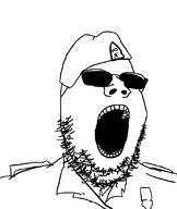 clothes glasses military military_beret open_mouth soyjak stubble sunglasses uniform variant:gapejak // 924x1098 // 76.8KB