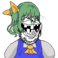 anime blue_shirt bow daiyousei drool glasses green_hair mouth_open mucus retard smile subvariant:retarded_gapejak teeth touhou variant:gapejak video_game you // 300x300 // 25.5KB