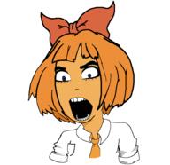 angry blue_eyes bowtie clothes hair mymy necktie ongezellig open_mouth orange_hair orange_skin soy_parody soyjak variant:cobson // 1416x1375 // 7.4MB