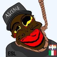 ascence_(user) crying_blood esl flag:italy flag:quebec hanged meta:namefags nigger red_lips rope shitskin subvariant:jartycuck subvariant:patrick variant:chudjak yellow_sclera // 1200x1200 // 112.8KB