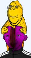 2soyjaks arm bisected blood clothes crying ear food fruit glasses gore grape hair hairy hand holding_object lemon neutral ominous pink_eyes purple_skin smile soyjak stubble subvariant:wholesome_soyjak track_suit variant:carterjak variant:gapejak variant:kuzjak yellow_skin // 784x1473 // 395.5KB