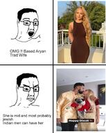 2soyjaks chud female indian kiss kissing racemixing soyjak trad_wife trend:aryan variant:chudjak white_skin // 997x1250 // 200.8KB