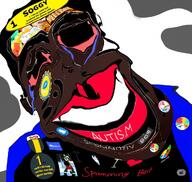 autism autism_speaks award bait blackface bloodshot_eyes blue_shirt brown_skin clothes diaper diaper_facial_mark facial_mark flag flag:transgender_pride_flag froot glasses hair i_love i_trans_heart jake jakparty_soy jartycuck kuz medal meta:ai_generated meta:tagme multiple_soyjaks mustache nate natejak open_mouth rent_free slopjak subvariant:jartycuck text variant:chudjak // 1024x968 // 216.1KB
