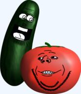 cucumber food glasses looking_at_each_other stubble subvariant:gapealien subvariant:gapejak_front tomato variant:gapejak variant:jacquejak vegetable // 470x543 // 213.1KB