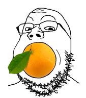 eating food fruit leaf open_mouth orange_(fruit) variant:gapejak // 721x817 // 90.1KB
