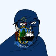 angry bald flag flag:maine glasses looking_at_you open_mouth soyjak state stubble text transparent_background united_states variant:feraljak // 1500x1500 // 399.9KB