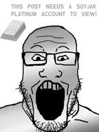 bald english_text glasses open_mouth platinum stubble text variant:markiplier_soyjak white_background // 191x255 // 37.8KB