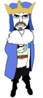 angry closed_mouth clothes crown ear flag full_body glasses goatee hair hat king meta:tagme mustache soyjak subvariant:chudjak_front subvariant:unbotheredchud variant:chudjak // 582x1312 // 103.3KB