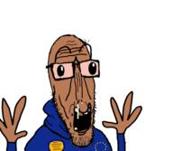 animated award beard big_eyes brown_skin european european_union excited flag flag:european_union glasses half_open_mouth happy most_obsessed_faggot_award mutt poyunpoyun red_eyes shitskin star_(symbol) subvariant:euromutt sweater variant:markiplier_soyjak // 400x347 // 692.1KB