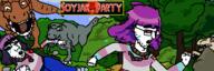 3soyjaks arm betty bite blood bloodshot_eyes cloud crying dinosaur glasses grass jurassic_park meta:banner movie nature open_mouth pixel_art purple_hair redraw ripped_clothes rope running scared shadow soyjak_party tranny tree variant:bernd variant:cobson variant:impish_soyak_ears // 600x200 // 23.5KB