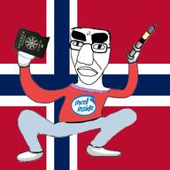 angry arm chud clothes coronavirus_pandemic country flag flag:norway full_body glasses hair hand holding_object holding_syringe incel leg norway syringe vaccine variant:chudjak // 1200x1200 // 768.7KB