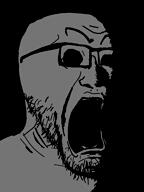 black_eyes creepy glasses open_mouth scared screaming soyjak stubble variant:darkiplier // 600x800, 13.3s // 1.7MB