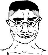 closed_mouth ear glasses hair smile soyjak variant:chudjak zoomer // 519x588 // 55.4KB