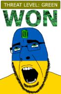 ahegao emerald featured flag:ukraine gem glasses green green_eyes hair looking_up open_mouth schlog_color_event soyjak soyjak_blog stubble teeth text threat_level_green ukraine variant:cobson won // 721x1115 // 138.2KB