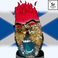 angry bloodshot_eyes chemistry country element fire flag flag:scotland glasses pun red_eyes scotland series:elementjaks soyjak strontian_(scotland) strontium stubble torch variant:cobson // 900x900 // 653.7KB