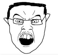 angry glasses hair merge mustache open_mouth soyjak subvariant:pol_face variant:chudjak variant:feraljak // 1390x1328 // 195.3KB