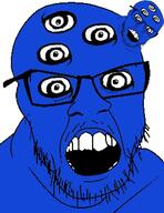 2soyjaks blue_skin deformed glasses multiple_eyes mustache open_mouth soyjak stubble variant:feraljak // 735x951 // 86.9KB