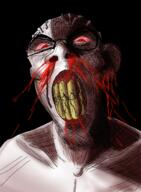 angry art black_background blood bloodshot_eyes clenched_teeth closed_mouth detailed ear glasses oekaki soyjak subvariant:feralrage variant:feraljak vein yellow_teeth // 895x1217 // 804.7KB