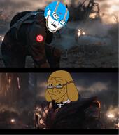4chan captain_america clothes dog glasses hat helmet janny marvel movie scared smile smug soyjak stubble subvariant:soyak_(concerned) tag thanos variant:soyak wojak // 1280x1442 // 1.2MB