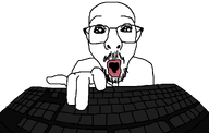 artist:toniylijani bald creased_lips eyes fingers glasses hand keyboard nose oh_my_god_she_is_so_attractive open_mouth soyjak stubble typing variant:keyjak // 1024x653 // 23.4KB