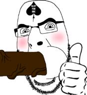 bbc blowjob blush glasses hand meta:pornographic_content nsfw penis queen_of_spades soyjak stubble tattoo text thumbs_up variant:cobson // 775x849 // 120.8KB