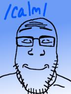 blue_skin calm closed_mouth glasses redraw smile soyjak stubble variant:markiplier_soyjak // 600x800 // 120.2KB
