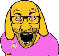 animal clothes dog ear glasses janny open_mouth purple_eyes rdrama soyjak stubble tshirt variant:el_perro_rabioso yellow_skin // 365x350 // 116.7KB