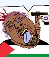 ack ack! blood bloodshot_eyes brown_skin crying flag flag:palestine glasses gun gunshot hand hanging israel israeli judaism meta:tagme open_mouth palestine palestinian purple_hair rope speech_bubble speech_bubble_empty star_of_david stubble tongue variant:bernd yellow_teeth // 768x900 // 83.0KB