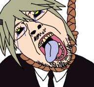 black_sclera clothes crying funamusea glasses hanging horn joel_(user) open_mouth rope stubble suit sullivan tranny variant:bernd white_background white_skin // 450x417 // 16.0KB