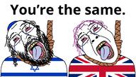 2soyjaks bloodshot_eyes clothes crying flag hanging hat israel judaism kippah rope star_of_david stubble united_kingdom // 1281x736 // 76.5KB