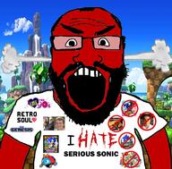 90s angry balding beard fume glasses ken_pontac moto_bug open_mouth red_skin retro sega sega_genesis shadow_the_hedgehog shiro_maekawa sonic_the_hedgehog subvariant:science_lover variant:markiplier_soyjak video_game warren_graff // 800x789 // 556.0KB