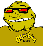 bald british_broadcasting_corporation cbeebies chin dark evil glasses logo red_eyes smirk soyjak stubble subvariant:lakuse transparent_background variant:smugjak wrinkles // 600x640 // 41.1KB