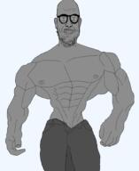 arm buff ear gigachad glasses grey_skin hand smile soyjak stubble variant:microplasticsjak // 859x1048 // 151.0KB