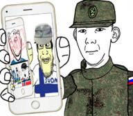 arm black_lives_matter camouflage cap clothes country ear emr_pattern fail finland flag flag:lgbt_pride_flag flag:norway flag:russia flag:sweden glasses hand hat holding_object holding_phone iphone islam knowyourswede lgbt military multiple_soyjaks neutral norway open_mouth phone raised_fist_(symbol) russia smile soldier soyjak star stubble subvariant:phoneplier subvariant:phoneplier_vertical sweden text tshirt uniform variant:impish_soyak_ears variant:kuzjak variant:markiplier_soyjak variant:norwegian // 680x593 // 524.0KB