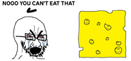 cheese comic crying culinary dairy food glasses series:foodeez! soy soyjak stubble variant:cryboy_soyjak variant:impish_soyak_ears white_background yellow // 1198x553 // 135.0KB