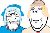 2soyjaks are_you_soying_what_im_soying blue_hair clothes gawr_gura glasses hat hololive smile smug stubble variant:gapejak variant:markiplier_soyjak vtuber watson_amelia yellow_hair // 1196x799 // 115.0KB