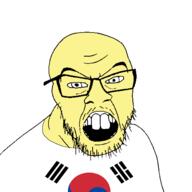 clothes country flag flag:south_korea glasses kim open_mouth small_eyes south_korea soyjak stubble variant:feraljak yellow_skin // 1500x1500 // 44.5KB