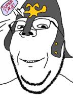 closed_mouth glasses helmet knight looking_at_you sage smile stubble subvariant:wholesome_soyjak supersage text variant:gapejak // 375x500 // 72.4KB