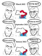 2022 2023 2soyjaks closed_eyes closed_mouth glasses russia russo_ukrainian_war smile smug soyjak speech_bubble stubble text ukraine variant:cobson variant:soyak // 458x606 // 64.2KB