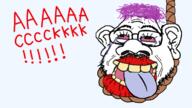 ack bloodshot_eyes crying dead ear hanging lipstick open_mouth purple_hair red_lips rope shieet soyjak stubble suicide text tongue tranny tyrone variant:tyronejak // 1200x675 // 432.3KB