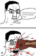 bible black_skin blood broken_glasses christianity comic hair hand john_(bible) john_4:22 judaism open_mouth punch soyjak text variant:chudjak // 393x597 // 37.1KB