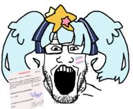 blue_hair ear glag glasses hair open_mouth paper soyjak star stubble tranny variant:markiplier_soyjak // 1075x887 // 168.8KB