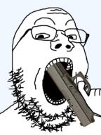 bald budd_dwyer firearm glasses glock gun gun_in_mouth hand holding_gun holding_object holding_pistol imminent_death imminent_suicide looking_at_you open_mouth pistol soyjak stubble suicide transparent_background variant:gapejak weapon // 600x800 // 154.5KB