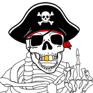 bandana bone clothes eyepatch gold_tooth hand hat middle_finger pirate skeleton teeth variant:feraljak // 1500x1500 // 386.9KB