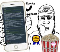 award cap clothes discord eating ebonics glasses hat namefag_drama namefags niggerbabble phone popcorn popcorn_bucket shitnobodycaresabout soyjak stubble subvariant:neutralplier transgender_flag variant:markiplier_soyjak // 2160x1884 // 2.4MB