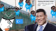 ack arabic arabic_text blue brown_skin camp china chinese_communist_party communist_party_of_china detention flag flag:kökbayraq gigachad glasses hang hanged hanging interment_camp irl_background islam islamic its_over jail multiple_soyjaks muslims star_and_crescent text uyghur variant:bernd variant:chudjak variant:gapejak wikipedia xi_jinping xinjiang // 1157x652 // 1.5MB