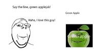 2soyjaks apple comic food fruit glasses green_apple objectsoy pea say_the_line smile smirk stubble subvariant:wholesome_soyjak text variant:gapejak variant:impish_soyak_ears // 896x468 // 43.0KB